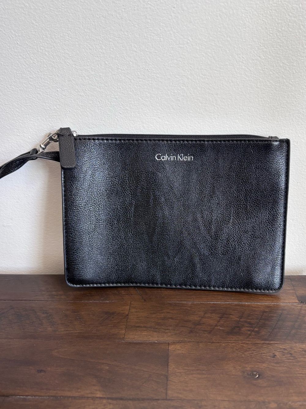 90’s Style Calvin Klein Black Leather Toiletry Wrist Pouch